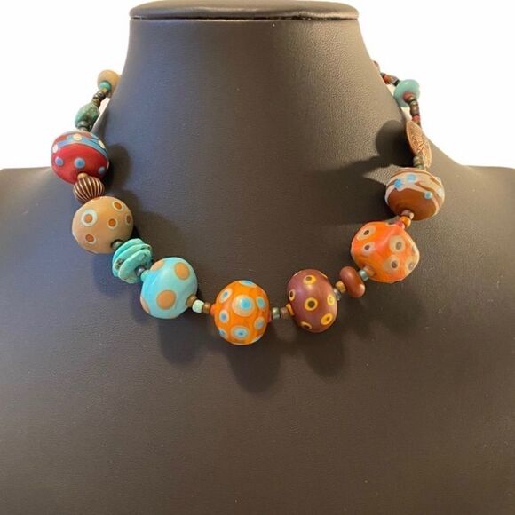 Artisan Designed & Created Polymer Clay Necklace.  Each bead individual made. - Picture 1 of 5